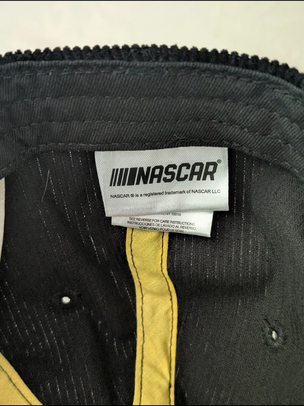NASCAR Racing Black Corduroy Cap Hat Black Yellow Auto Racing